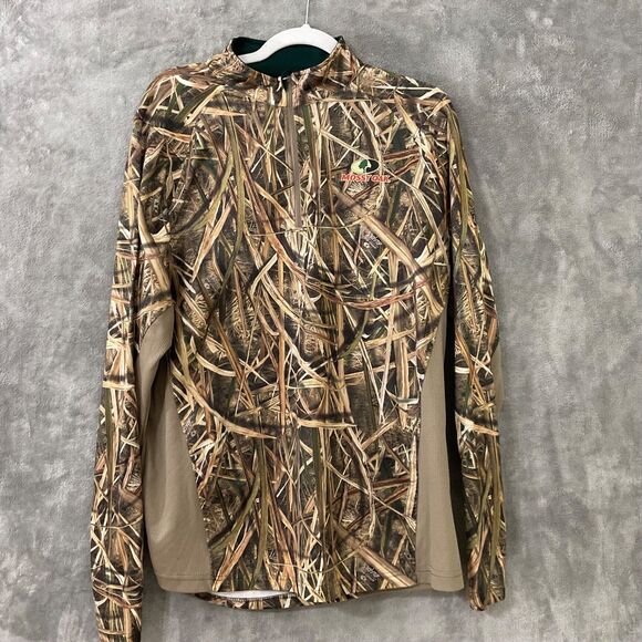 Mossy Oak Blades 1/4 Zip Shirt Men's L Tan Camo Performance Pullover - Picture 1 of 12